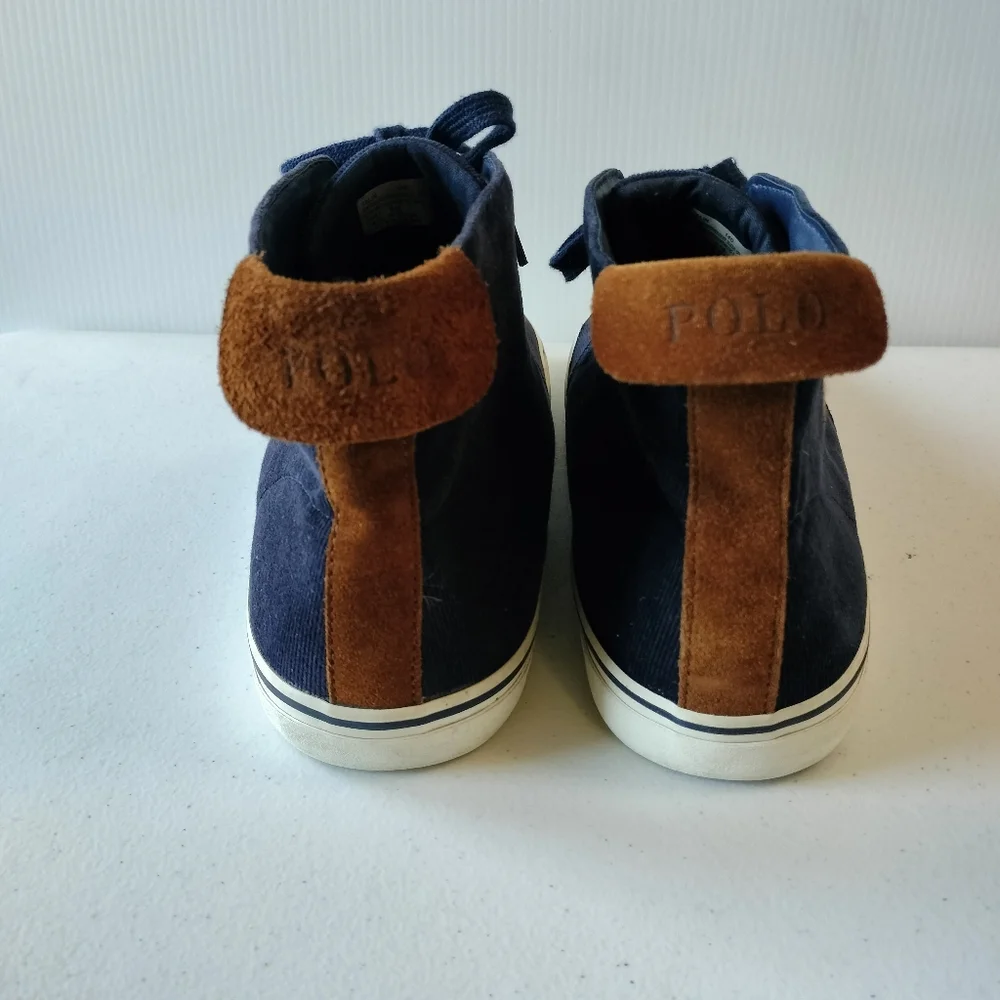 Polo Ralph Lauren Talin Navy Corduroy Brown Suede High-Top Sneakers 14 Preppy